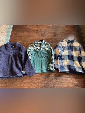 Cozy Sherpa & Fleece Pullovers - Navy, Teal & Blue Plaid